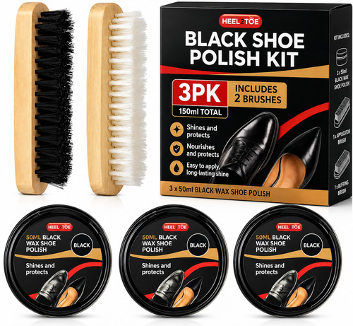 3pk black shoe polish - shoe, kit